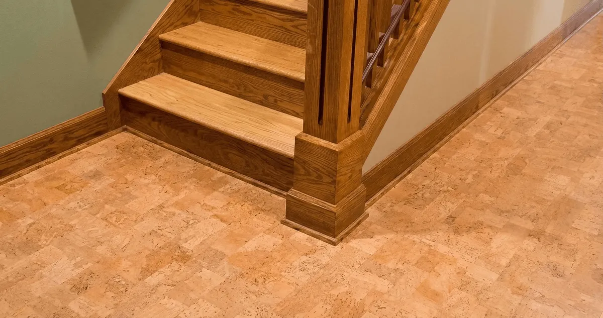 End of a staircase with cork flooring in Little Rock, AR